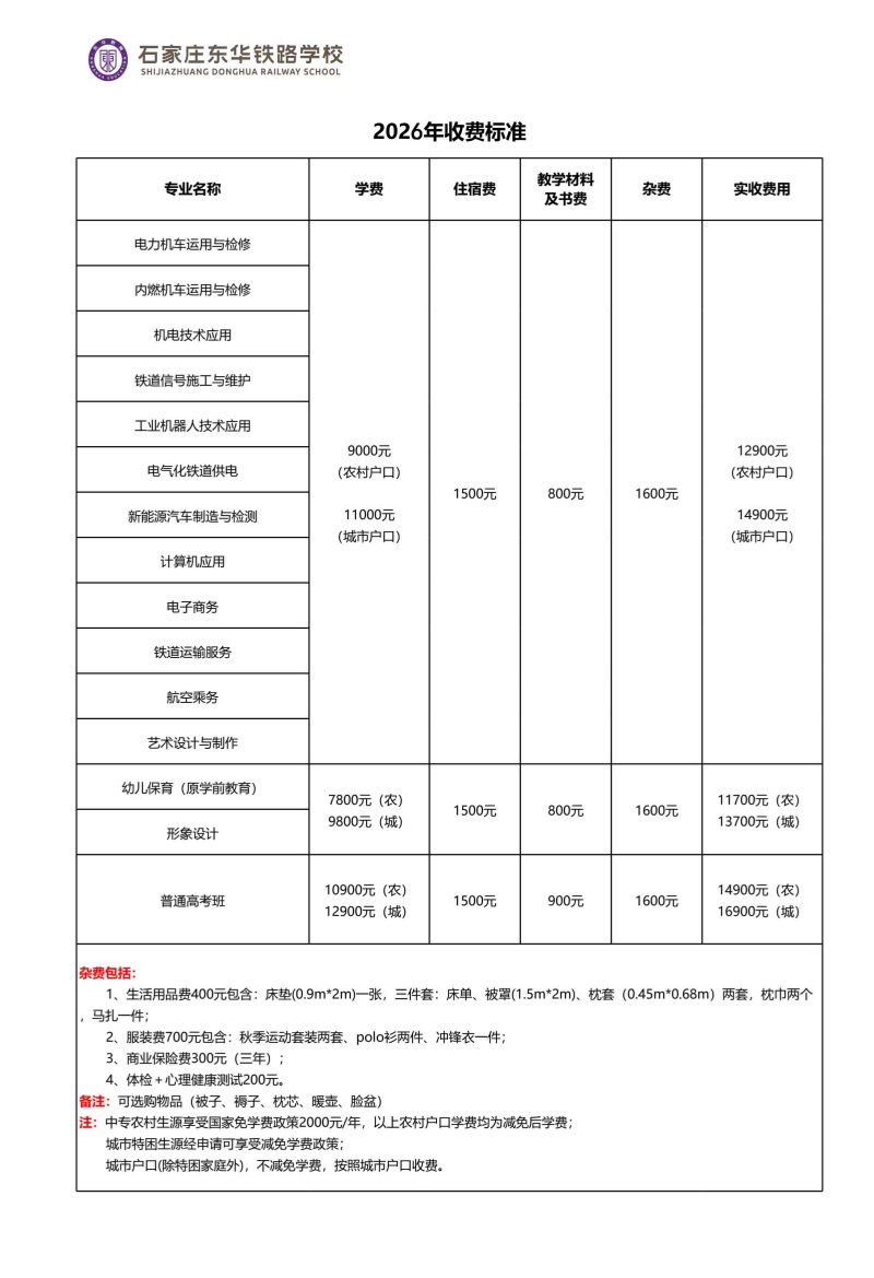 石家莊東華鐵路學(xué)校學(xué)費多少錢？國家減免政策詳解