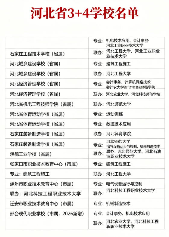 收藏｜2026 河北 “3+4” 貫通培養(yǎng)院校 + 專業(yè) + 聯辦本科匯總